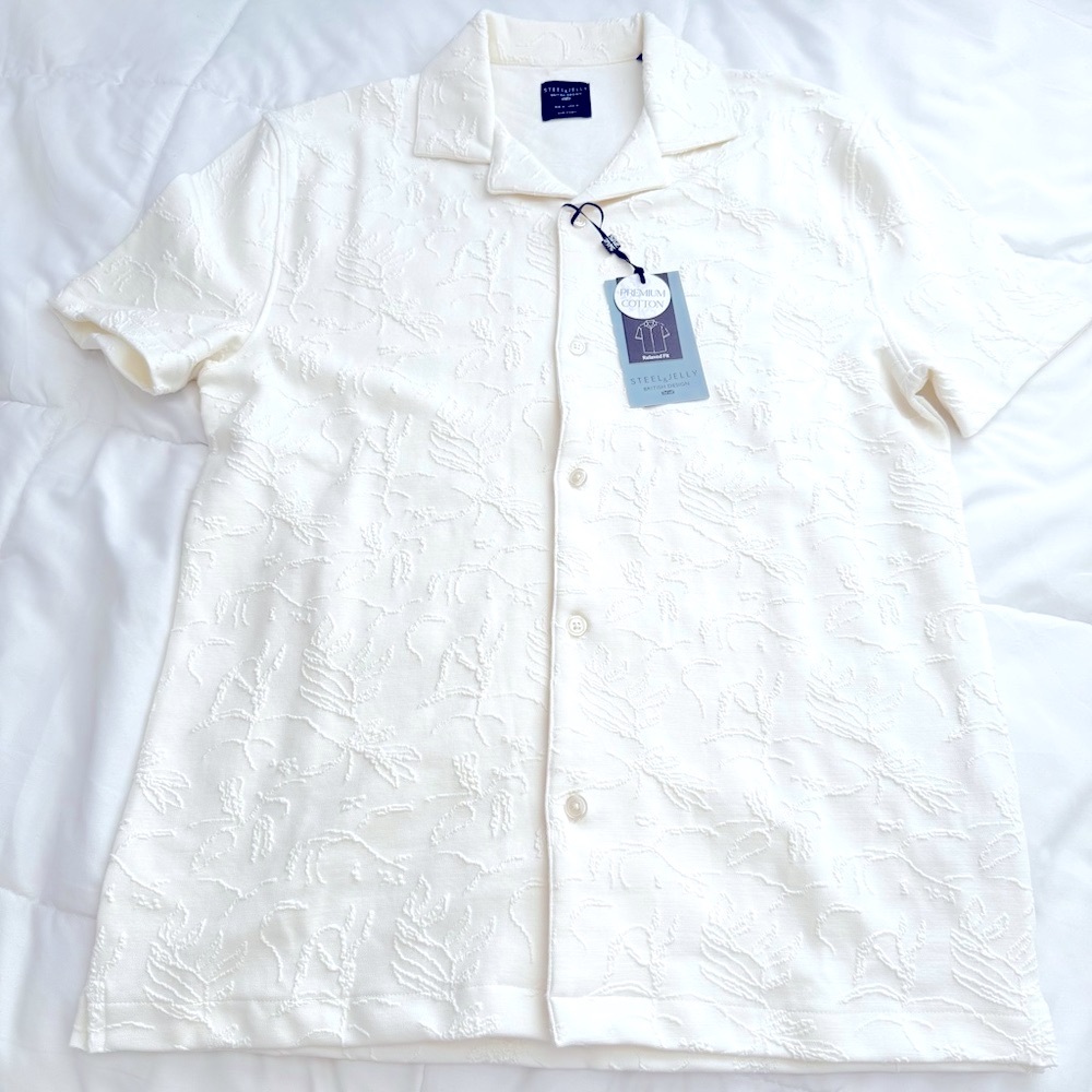 Cream Textured Casual Button Down Shirt